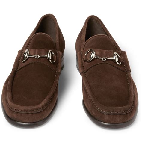 gucci brown suede classic horsebit loafer